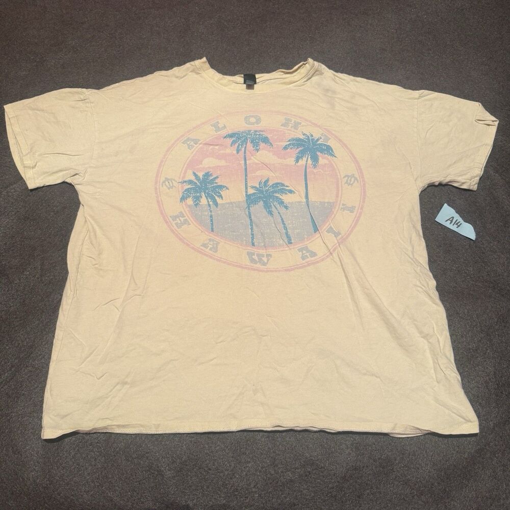 Wild Fable Womens TShirt M Medium Yellow Aloha Hawaii Short Sleeve Tee Shirt